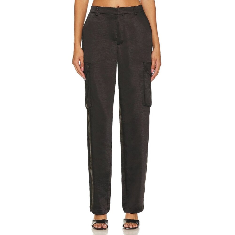 Good American Washed Satin Cargo Pants in Black001 2/26 Womens Satin Trousers